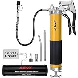 Heavy Duty Grease Gun Kit - 14oz Free Grease Tube 8000 PSI Pistol High Pressure Flexible Hose Bearing Grease Pump Marine Durable Connectors Adapters Extension Tubes Nozzle Easy Operation