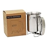GEETEST 800ml Stainless Steel Pancake Batter Dispenser - Great for Baking,Cupcakes,Muffins-Cooking Crepes,Waffles- Easyflow Spout -Measuring Gauge in Mls and cups
