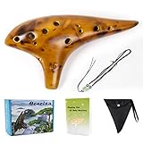 Ocarina,12 Tones Alto C Ceramic Ocarina Musical Instrument with Song Book Neck String Neck Cord Carry Bag Good Gift for Adults Beginners (Yellow)
