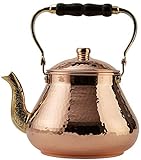 DEMMEX Handmade Heavy Gauge 1mm Thick Natural Turkish Copper Tea Pot Kettle Stovetop Teapot, LARGE 3.1 Qt - 2.75lb (Hammered Copper)