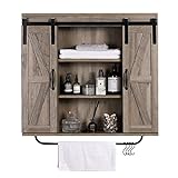 Rustown Rustic Wood Wall Storage Cabinet with Two Sliding Barn Door, 3-Tier Decorative Farmhouse Vintage Cabinet for Kitchen Dining, Bathroom, Living Room, Washed Oak