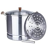 ARC 32 Quart Aluminum Tamale Steamer Pot, Crab Pot Stock Pot with Steamer tube for Seafood Crawfish Crab Vegetable with Wooden handle, Silver