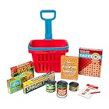 Melissa & Doug Fill and Roll Grocery Basket Play Set With Play Food Boxes and Cans (11 pcs), Frustration-Free Packaging)