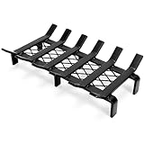 WILLOW WEAVE 17' Fireplace Grate with Ember Retainer, Wood Stove Grate Rack, Heavy Duty Solid Steel 6-Bars Firewood Holder, Non-Assembly Fire Grate for Indoor Hearth Outdoor Firepit - Matt Black