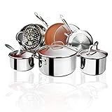 Gotham Steel 10 Piece Pro Chef Cookware Set Premium Copper Nonstick Pots and Pans– Tri-Ply Bonded, Coated with Titanium and Ceramic Surface for The Ultimate Release – Dishwasher Safe, Stainless Steel