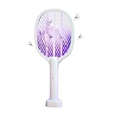 Bug Zapper, Bug Zapper Racket, 3500 Volt Electric Fly Swatter Racket, USB Rechargeable Base, Powerful Mosquitoes Trap Lamp & Fly Killer with 3-Layer Safety Mesh for Home, Bedroom, Patio (White)