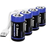 wowpower Rechargeable C Cell Batteries with USB-C Charging Cable, 1.5v Lithium LR14 C Size Battery 4100mWh for Flashlight 4 Pack