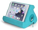 Flippy Tablet Pillow Stand and iPad Holder for Lap, Desk and Bed, Multi-Angle with Storage, Compatible with Kindle, Fire, iPad Pro 12.9, 10.9, 10.2, Air and Mini, Samsung Galaxy (Miami Blue)