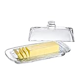 8'' Art Glass Butter Dish with Lid,Classic Covered 2-Piece Butter Container For Countertop,Multi-Purpose Preserving Serving Dessert Tray Bowl,Dishwasher Safe