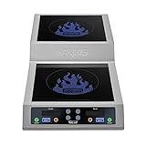 Waring Commercial WIH800 Heavy Duty Double Step Design Induction Range, 12 power settings, Easy-Touch Controls, 10 Hour Countdown Timer, Durable Tempered Glass Surface, 24V, 1800W, 6-15 Phase Plug