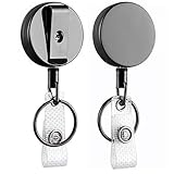2 Pack Heavy Duty Retractable Badge Holder Reel, Will Well Metal ID Badge Holder with Belt Clip Key Ring for Name Card Keychain [All Metal Casing, 27.5' UHMWPE Fiber Cord, Reinforced Id Strap]