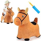 iPlay, iLearn Bouncy Pals Brown Hopping Horse, Toddler Plush Animal Hopper Toy, Kids Inflatable Ride on Bouncer W/Pump, Indoor Outdoor Jumper, Birthday Gifts for 18 24 Months 2 3 Year Old Boys Girls
