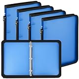 Teling 4 Pcs Zipper Binder with 3 Ring Zipper Binder, Refillable Plastic Clear Binder File Organizer Planner for Projects, Assignments, Memos, School Work (Blue,11.3 x 9.6 x 1.5 Inch)