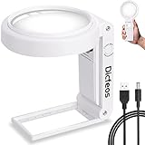 Dicfeos 30X 40X Magnifying Glass with Light and Stand, Folding Design 18 LED Illuminated Magnifying Glass for Close Work, Large Magnifying Glasses for Reading, Powered by Battery or USB(White)