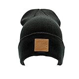 Grunt Style Leather Patch Cuffed Beanie (Black, One Size)