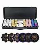 SLOWPLAY 14g Clay Poker Chips Set for Texas Hold'em, 500 PCS, with Numbered Values, Art Deco Style, and Carrying Case