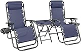 Homall 3 Pcs Zero Gravity Chair Patio Folding Recliner Outdoor Chaise Lounge Chairs Portable Reclining Chair Set with Side Table (Deep Blue)