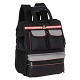 Kani Tool Backpack, Large Capacity Oxford Electrician Tool Bag, Multi-purpose Worksite Tool Backpack with Padded Back Support for Contractor, Electrician, Plumber, Cable Repairman (Black)