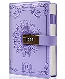 Lock Diary for Women Vintage Lock Journal Refillable Personal Locking Diary Romance Leather Locking Writing Notebook Girls B6 Secret Journal with Combination Passwords 5.5 x 7.8 in, Sunflower Purple