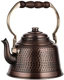 DEMMEX 100% Handcrafted Heavy Gauge 1mm Thick Hammered Antique Solid Copper Tea Kettle Pot Stovetop Teapot, 2.5lb, 2 Quarts