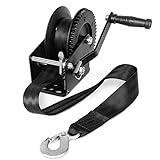 XPV AUTO 2000lbs Hand Winch Black with 8M Strap Waterproof Forward & Reverse Ratcheting for Boat Truck