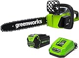 Greenworks 40V 16' Brushless Cordless Chainsaw (Great For Tree Felling, Limbing, Pruning, and Firewood / 75+ Compatible Tools), 4.0Ah Battery and Charger Included