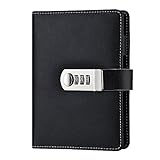 Refillable Lock Diary A6 Binder Journal Loose Leaf Spiral Password Notebook Combination Locking Journal black