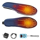 Heated Insoles for Men Women Rechargeable,with LED Remote Control Precise Temperature Adjustment,3000mAH Electric Heated Shoes Inserts for Winter (L)
