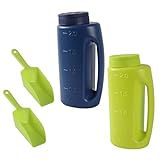(2-Set) Multipurpose 2L Handheld Spreaders (Blue and Green) - Handheld Shakers for Seeds, Fertilizer, Salt, and More - With an Adjustable Dial for 7 Opening Modes - Includes 2 Scoops (Green)