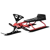 Goplus Snow Racer Sled, Ski Sled Slider Board with Steering Wheel, Twin Brakes, Retractable Pull Rope, for Kids Age 6 & up, Holds Two Children or a Teenager (Reinforced Version)