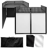 AxcessAbles ES-01 Event Podium DJ Table Facade, 2ft 9' Standing Desk Height, 39.5' W x 19.5'D Work Surface. Video Light Projector Display Booth. Portable with Carrying Bag, Black, White Scrim.
