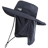 BASSDASH UPF 50+ Sun Fishing Hat Water Resistant with Detachable Neck Flap Dark Grey