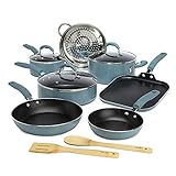 Goodful Premium Nonstick Pots and Pans Set, Diamond Reinforced Non-Stick Coating, Made Without PFOA, Dishwasher Safe, 12-Piece, Turquoise