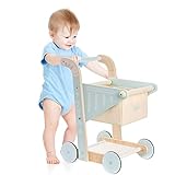 ROBOTIME Baby Wooden Baby Push Walker Toy, Wooden Shopping Cart Toy for Toddler Kids, Push Toy for Babies Learning to Walk for Toddler Kids, Boys Girls 10 Month +