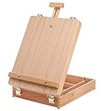 DEAYOU Wood Table Easel, Beechwood Portable Sketchbox for Painting, Adjustable Wooden Drawing Case Storage Box for Art Supplies, Painters, Adult, Student, Artist, Beginner