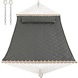 ANOW 2 Person Hammock with Spreader Bars and Detachable Pillow, Quilted Hammock for Outdoors Indoors, 450 LBS Weight Capacity, Gray