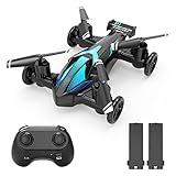 Drone Flying Cars Quadcopter Gift Toy, Air-Ground RC Car and RC Drone Switchable, Remote Control Car with 360°Rolling, Speed Switch, LED Lights, 2 Batteries