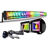 Ciascy RGBW 52Inch Curved LED Light Bar 300W Flood Spot Combo Beam 2PCS 4 Inch 18W Flood RGB LED Pods with 16 Solid Colors Chasing RGB Halo Ring Changing with Strobe Flashing with Rocker Switch Wiring