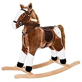 Qaba Kids Rocking Horse Plush Ride On Toy Toddler Rocker for Boys Girls Gifts with Realistic Sounds, Brown
