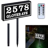 Solar House Numbers for Outside Modern Powered Address Plaque Solar Address Signs for Yard Led Address Numbers for House Light up Street Name Lighted Illuminated with Stakes Waterproof Remote Control