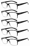 Eyekepper 5 Pack Reading Glasses for Men Spring Hinges Classic Readers Black-Clear Frame +1.75