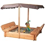 BIRASIL Wood Sandbox with Cover, Sand Box with 2 Bench Seats for Aged 3-8 Years Old, Sand Boxes for Backyard Garden, Sand Pit for Beach Patio Outdoor (Natural Wood, 48 Inch)
