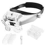 Elikliv Headband Magnifying Glass with Light 1X to 14X, Rechargeable Handsfree Head Mount Magnifier, 6 Detachable Lens Visor Loupe Tool for Close Work Reading Jewelry Craft Repair Cross Stitch