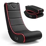 Unovivy Floor Rocking Gaming Chair with Built-in 2 Speakers for Audio, Padded Backrest & Cushion, Back Support, for Watching TV, Reading, Meditating Kids Teens Adults, Black/Red