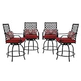 PHI VILLA Patio Outdoor Swivel Bar Stools Set of 4, Patio Bar Height Bistro Dining Chairs All Weather Metal Garden Furniture Sets with Cushion and Armrest, Red