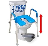 Ultimate Raised Toilet Seat with Handles, Bedside Commode, Padded, Armrests, Adjustable Height, Premium Elevated Toilet Seat for Elderly Bathroom Safety with Arms, Standard and Elongated Toilets, Blue