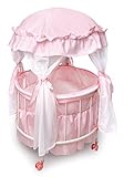 Badger Basket Toy Royal Pavilion Round Doll Bed with Canopy and Bedding for 18 inch Dolls - Pink/White