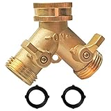 Xiny Tool Brass Garden Hose Splitter (2 Way), Solid Brass Hose Y Splitter 2 Valves with 2 Extra Rubber Washers