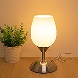 Boncoo Dimmable Touch Control Table Lamp, Small Lamp with Opal Glass Lampshade Ambient Light Bedside Little Lamp Silver Base Modern Accent Lamp for Bedroom, Living Room, E12 Bulb Included