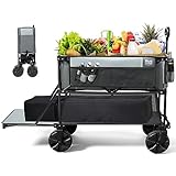 TIMBER RIDGE Folding Double Decker Wagon, Heavy Duty Collapsible Wagon Cart with 54' Lower Decker, All-Terrain Big Wheels for Camping, Sports, Shopping, Garden and Beach, Support Up to 450lbs, Gray